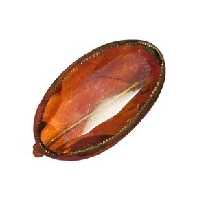 Antique Amber glass oval Orange Glass  Brooch 1800s Victorian
